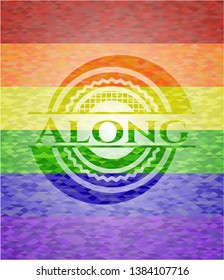 Along emblem on mosaic background with the colors of the LGBT flag