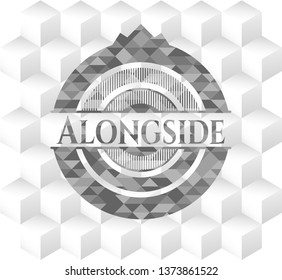 Alongside grey emblem with geometric cube white background