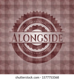 Alongside red seamless badge with geometric background.