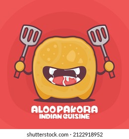 Aloo Pakora cartoon. vector illustration of traditional indian food. with a funny mouth expression