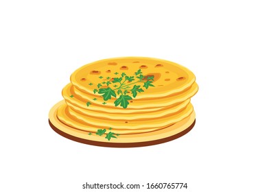 Aloo Paratha Indian Potato stuffed Flatbread vector illustration on white Background