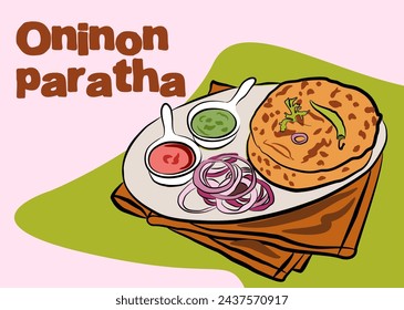 Ilustración vectorial de pan plano rellena de patata india Aloo Paratha sobre fondo blanco