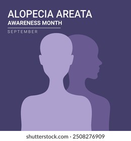 Alopecia Areata awareness month in September. Bald head women silhouettes. Vector illustration