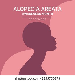 Alopecia awareness month poster. Woman with bald head silhouette. Hair loss. Vector illustration