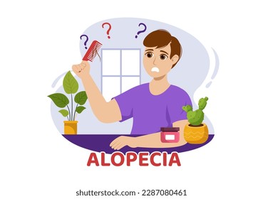 Alopecia Illustration with Hair Loss Autoimmune Medical Disease and Baldness in Healthcare Flat Cartoon Hand Drawn Banner or Landing Page Templates