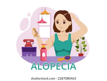 Alopecia Illustration with Hair Loss Autoimmune Medical Disease and Baldness in Healthcare Flat Cartoon Hand Drawn Banner or Landing Page Templates