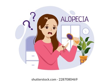 Alopecia Illustration with Hair Loss Autoimmune Medical Disease and Baldness in Healthcare Flat Cartoon Hand Drawn Banner or Landing Page Templates