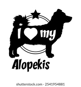 Alopekis Hund Silhouette, ich liebe meinen Hund, Hund, Hunderassen, Logo, Vektor, Silhouette, Tier, Illustration, Symbol, Zeichen, schwarz, Haustier,