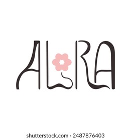 The Alora logo, featuring a flower in place of the 'O', exudes natural beauty and elegance. Perfect for branding floral shops, beauty products, and eco-friendly businesses.