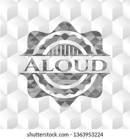 Aloud grey badge with geometric cube white background