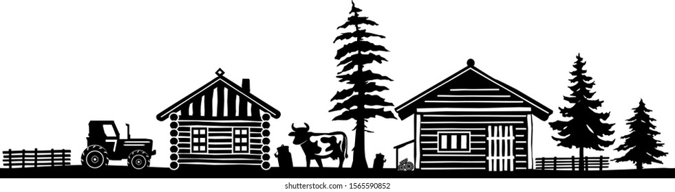 Alp Fram House Cow Landscape Silhouette