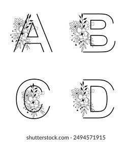 Alpabets logo design with floral art for wedding couple name logo vector file