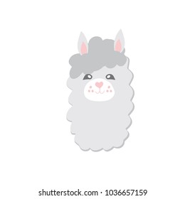 Alpaca baby face. Vector illustration of cute animal face icon isolated on white background. Child and baby print design