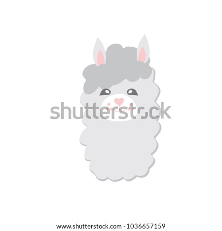 Alpaca baby face. Vector illustration of cute animal face icon isolated on white background. Child and baby print design