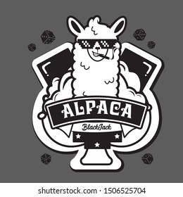 Alpaca blackjack illustration. hand drawn Alpaca. 