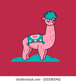 Alpaca. Cartoon character lama, llama. Vector illustration