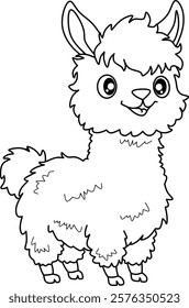 Alpaca cartoon line art for coloring book