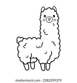 Alpaca. Coloring page, coloring book page. Black and white vector illustration.