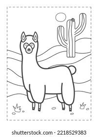 Alpaca Coloring Page Practice Worksheet for Preschoolers  