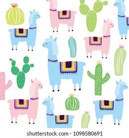 Alpaca, Creative childish texture.  textile Vector Illustration