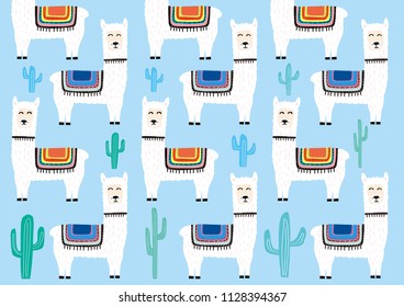 Alpaca, Creative childish texture.  textile Vector Illustration