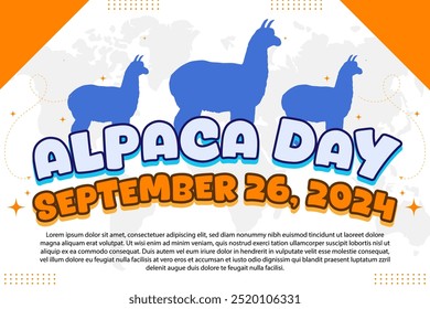 Alpaca Day - 26 de setembro de 2024, design atraente, pode ser usado em todas as plataformas de mídia social, bela combinação de cores, obtê-lo agora para a primeira compra.