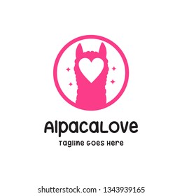 alpaca face with heart love care logo icon vector template