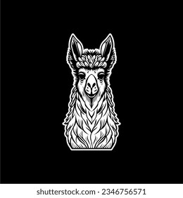 Alpaca Face illustration vector logo, black white, esport, tattoo, line art, t-shirt, silhouette