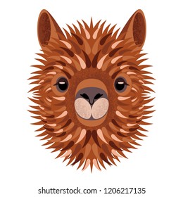 Alpaca face. Vector illustration. Geometric style. Grunge effects. Isolated on white background. Animal from Peru. For manufacturers and sellers of wool, yarn, fabrics, blankets and clothing