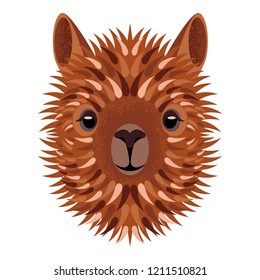Alpaca face. Vector illustration. Geometric style. Grunge effects. Isolated on white background. Animal from Peru. For manufacturers and sellers of wool, yarn, fabrics, blankets