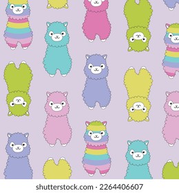 Alpaca family Llama animal face portrait pattern pastel color