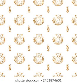 Alpaca in flowers cute vector seamless pattern