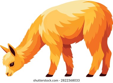 alpaca grazing peacefully side profile facing left full body vector illustration