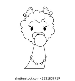 Alpaca head in black outline coloring page