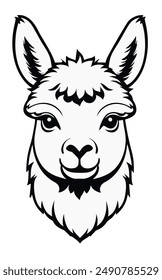 Alpaca Kopf schwarz und weiß isoliert Logo oder Symbol. Kann als Emblem oder Maskottchen für Sport oder andere Produkte verwendet werden.