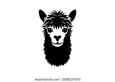 Alpaca cabeça Silhueta ilustração vetorial sobre fundo branco.