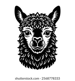 Alpaca head vector silhouette art illustration