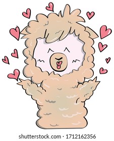 alpaca heart cute vector sticker
