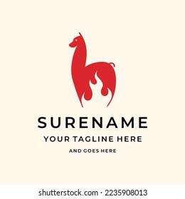 Alpaca hot flame logo design illustration