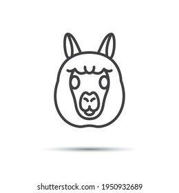 Alpaca icon. Scalable symbol. Thin outline in black. Vector illustration for use in web, mobile apps, print media and logo.