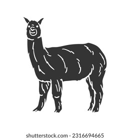 Alpaca Icon Silhouette Illustration. Peru Animal Vector Graphic Pictogram Symbol Clip Art. Doodle Sketch Black Sign.