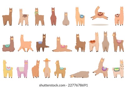 Alpaca icons set cartoon vector. Lamb sheep. Animal baby