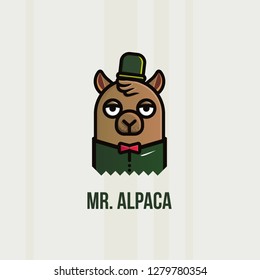 alpaca ilama animal icon with a suit logo brown bold innocent face mamal cartoon