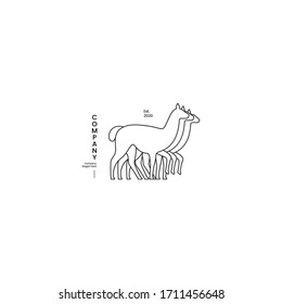 Alpaca lama abstract elegant line art outline logo icon sign. Vector illustration isolated on white