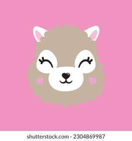 Alpaca lama cute face poster logo kids room decor t-shirt design print nursery eyes little sweet art wall design abstract inspiration sketch baby shower pet animal kitten girl bow 