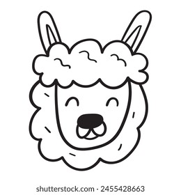 Alpaca or lama. Funny face. Outline vector illustration on white background.