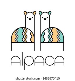 Alpaca Lama logo template. Cute animal couple. 