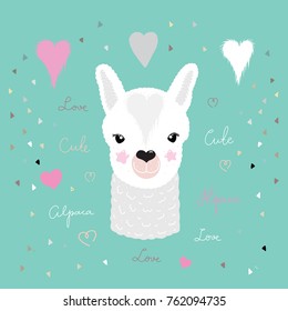 Alpaca lama portrait cute green