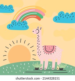 alpaca en escena de doodle paisajístico
