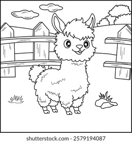 Alpaca line art for coloring book with simple background